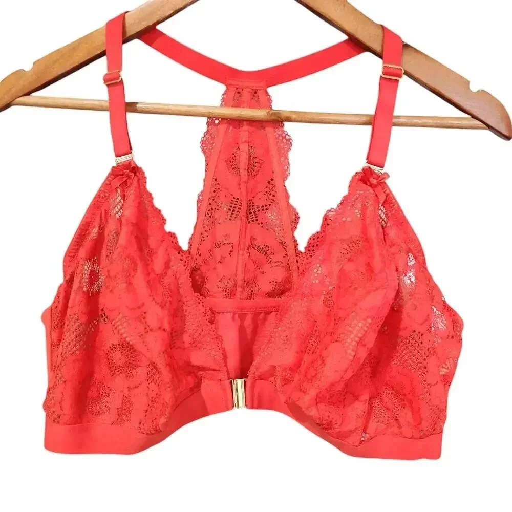 Cacique Floral Lace Triangle Unlined Bra Starfish Coral Size 44C